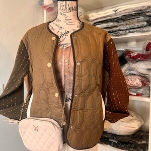Stylish Women's Quilted Tan and Brown Jacket